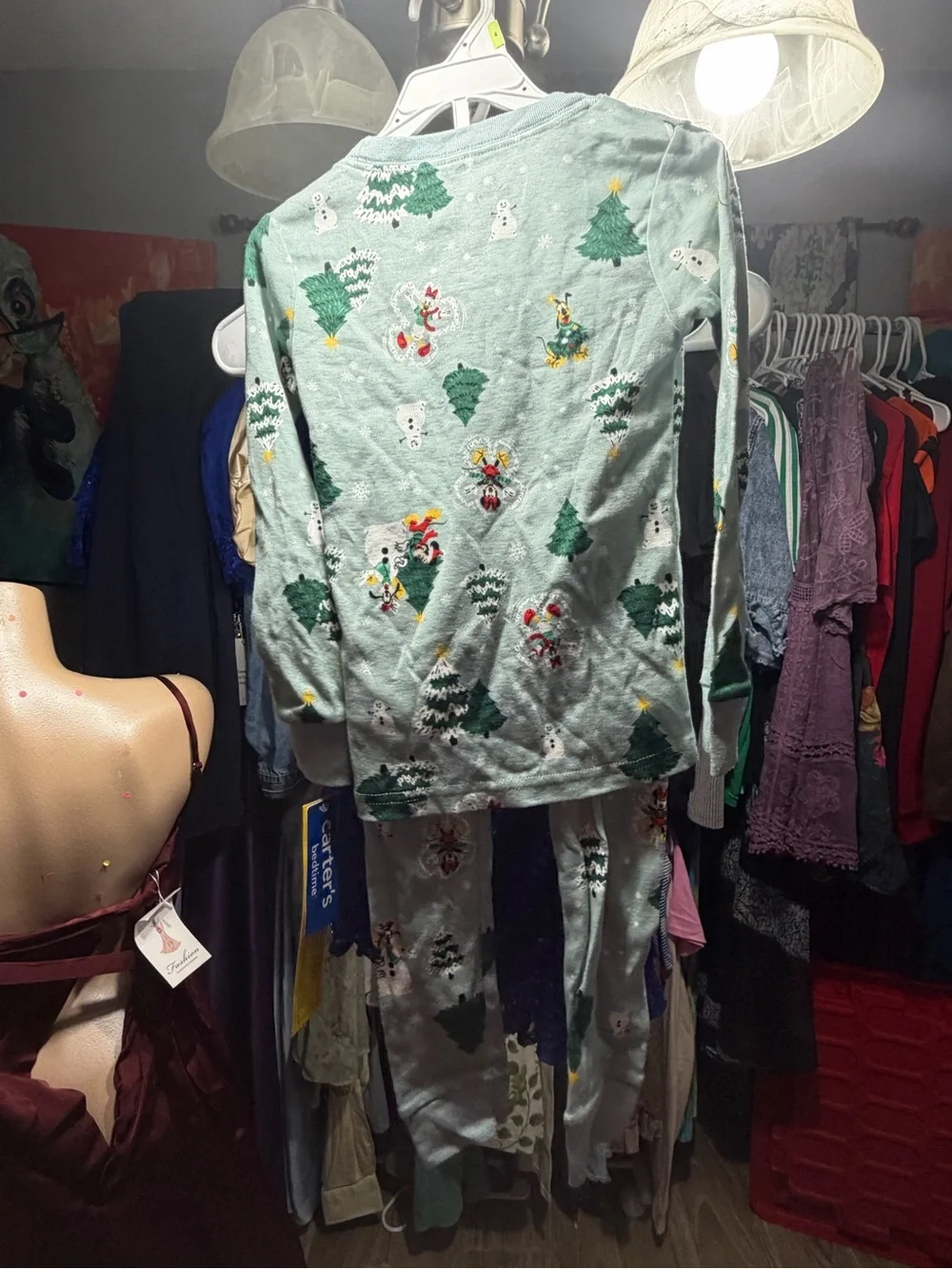Carter's Disney Light Gray Holiday Tree & Snowman Long Sleeve Pajamas